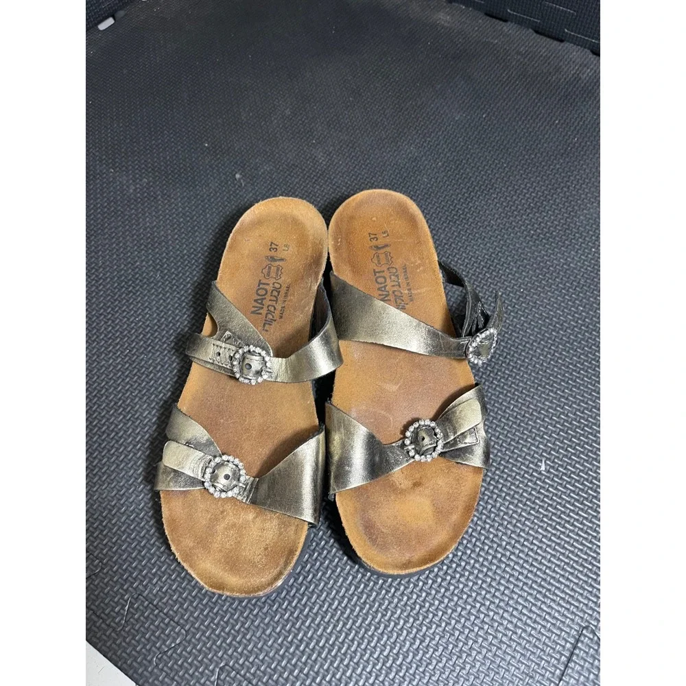 Naot Kate‎ Rhinestone Crystal Buckle Sandal Womens 37 US 6 Bronze Metallic